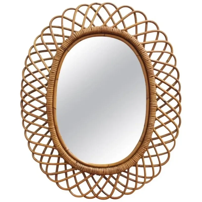 Rattan Mirror Round - Современное круглое настенное зеркало из ротанга
