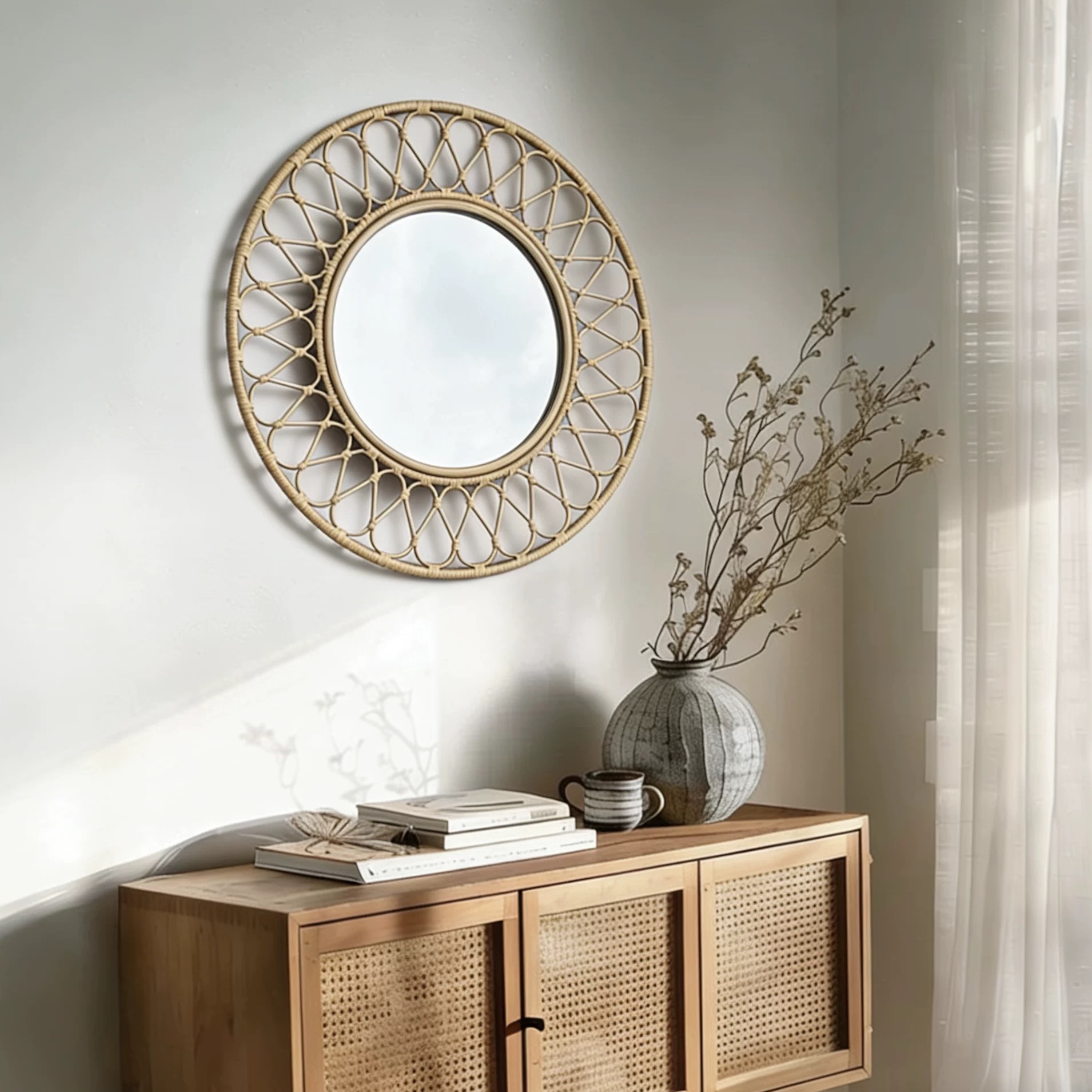 Круглое настенное зеркало из р – обзор и цена Rattan Mirror Round